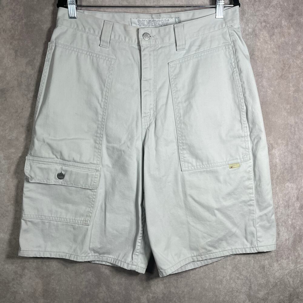 Vintage Levi's Silvertab Shorts Mens 34 Khaki Cargo 90s Y2K Skater‎ Grunge Retro